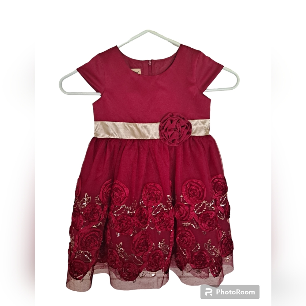 Purple Rose Red and Gold Rosette detailed tool lined dress